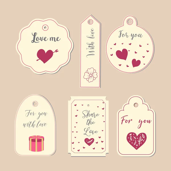 Hand drawn labels and elements collection for Valentine s Day.The main symbols of the holiday. Vector logo, emblems, text design. Usable for banners, greeting cards, gifts etc. — Stock Vector