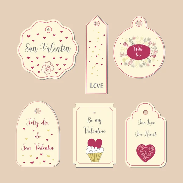 Hand drawn labels and elements collection for Valentine s Day.The main symbols of the holiday. Vector logo, emblems, text design. Usable for banners, greeting cards, gifts etc. — Stock Vector