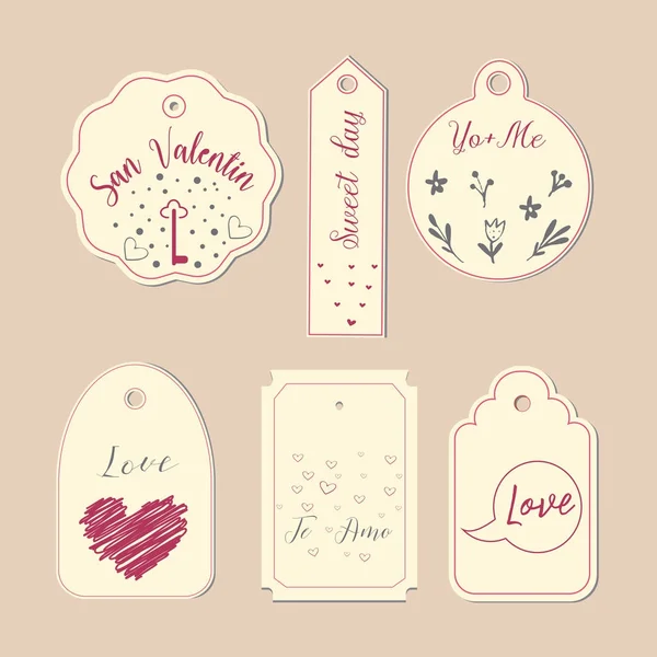 Hand drawn labels and elements collection for Valentine s Day.The main symbols of the holiday. Vector logo, emblems, text design. Usable for banners, greeting cards, gifts etc. — Stock Vector