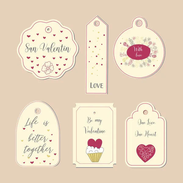 Bonita tarjeta con iconos de corazón de garabato para el día de San Valentín, colores retro, ilustración vectorial — Vector de stock