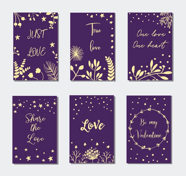 Decorative greeting cards for Valentine s Day.Typography set.The main symbols of the holiday. Vector logo, emblems, text design. Usable for banners, greeting cards, gifts etc. — Stock Vector