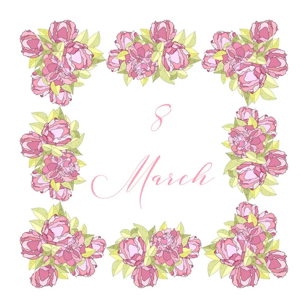 8 de marzo. Tarjeta de felicitación floral. Día Internacional de la Mujer Feliz. Plantilla de diseño de moda. Ilustración vectorial — Vector de stock