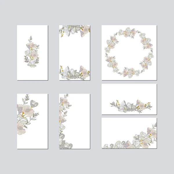 Düğün davetiye kartı illüstrasyon renkli tebrik ayarlayın. Çiçek vektör tasarım kavramı koleksiyonu — Stok Vektör