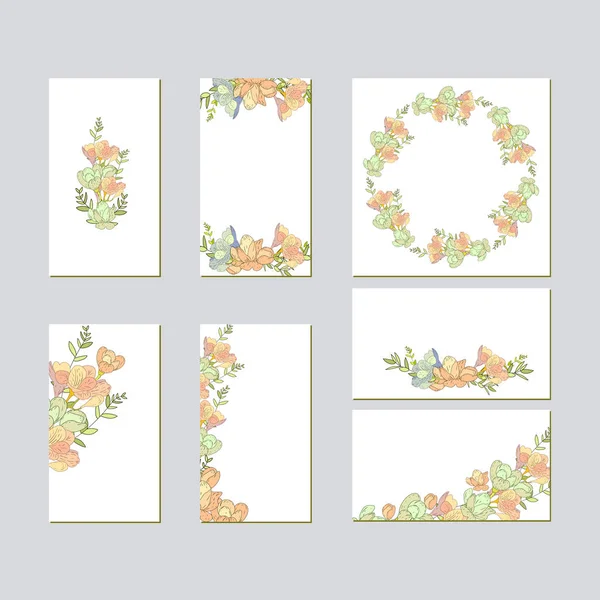 Farbenfroher Gruß Hochzeitseinladungskarte Illustrationsset. Blume Vektor Design Konzept Kollektion — Stockvektor