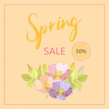 Bahar Satışı Sancağı, İndirimli Poster, İndirimli El ilanı, Satış Vektörü. Vektör illüstrasyonu.