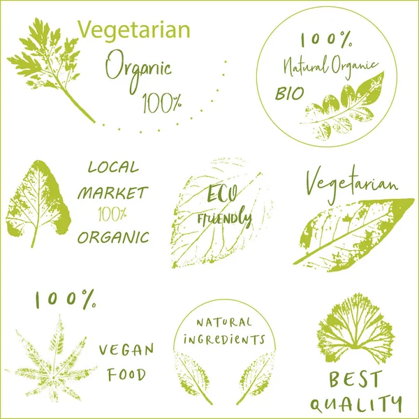 Колекція ручних етикеток та елементів для органічної їжі та напоїв . — стоковий вектор