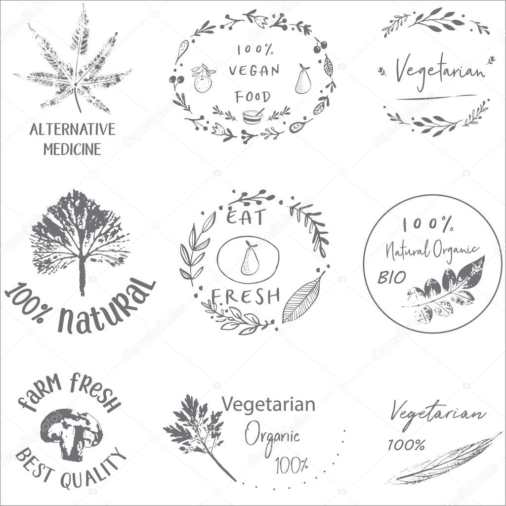 Hand drawn labels and elements collection for organic food and drink.Elements collection for food market label.