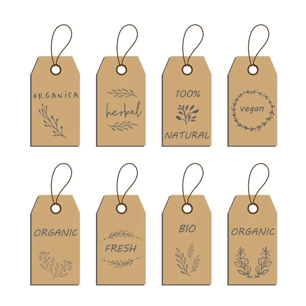 Set de alimentos ecológicos etiqueta y etiqueta adhesiva elementos de diseño — Vector de stock