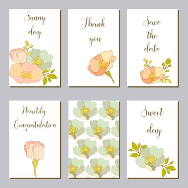 Yabani çiçek yaprakları ile botanik kartı.