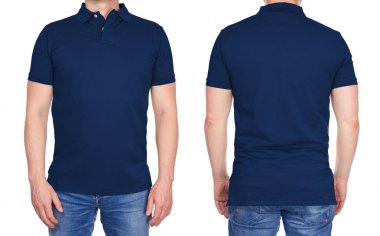 Adam boş koyu mavi polo gömlek ön ve arka