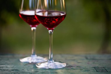 İki bardak kırmızı şarap üzüm bağı tablo