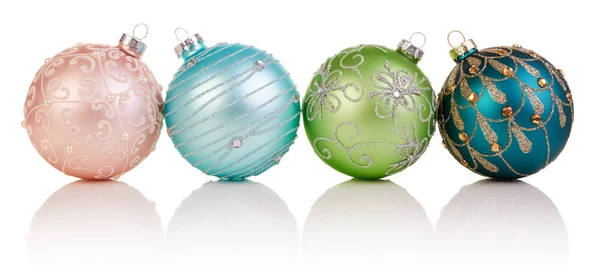 Four Colorful Christmas Balls White Background Xmas Baubles — ストック写真