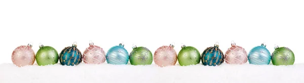 Colorful Christmas Balls Row Snow Christmas Banner — ストック写真