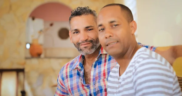 Portrait Happy Gay Couple Homosexual Men At Home — Stock Photo, Image