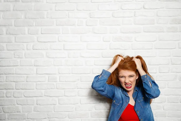 Facial Expressions Of Young Redhead Woman Closeup — Stock Photo, Image