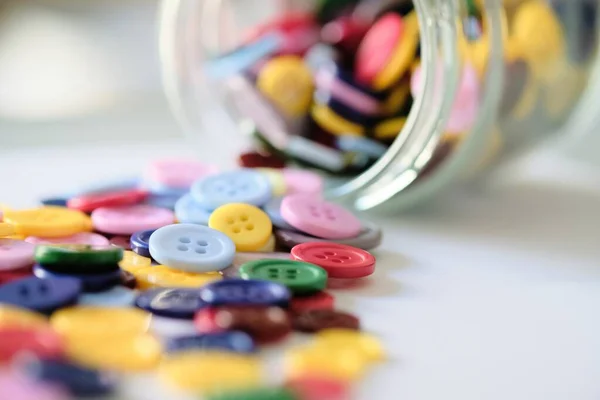 Large Group Of Colorful Plastic Sewing Buttons On Table — Stock Photo, Image