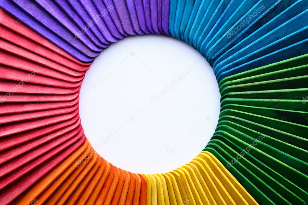 Isolated Popsicle Ice Cream Sticks With Color Wheel Shape