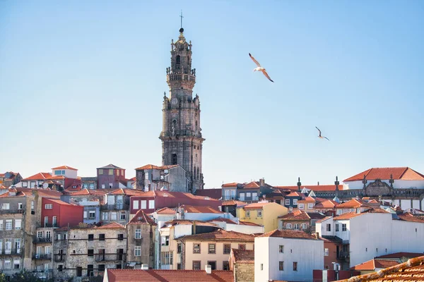 View Of Clerigos Tower And Roofs in Porto Portugal — стоковое фото