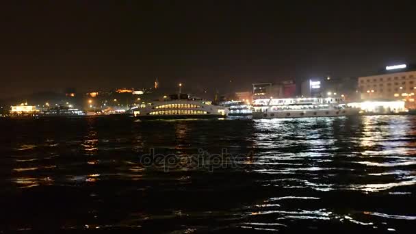 Стамбул. Мост Галата. Спокойной ночи. Октябрь 17, 2017 . — стоковое видео