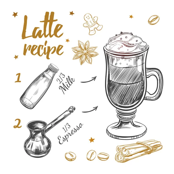 Kaffee Latte Rezept — Stockvektor