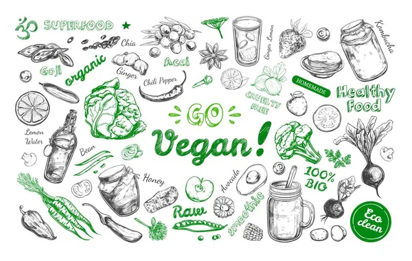 Ve vegano. Alimento saludable — Archivo Imágenes Vectoriales