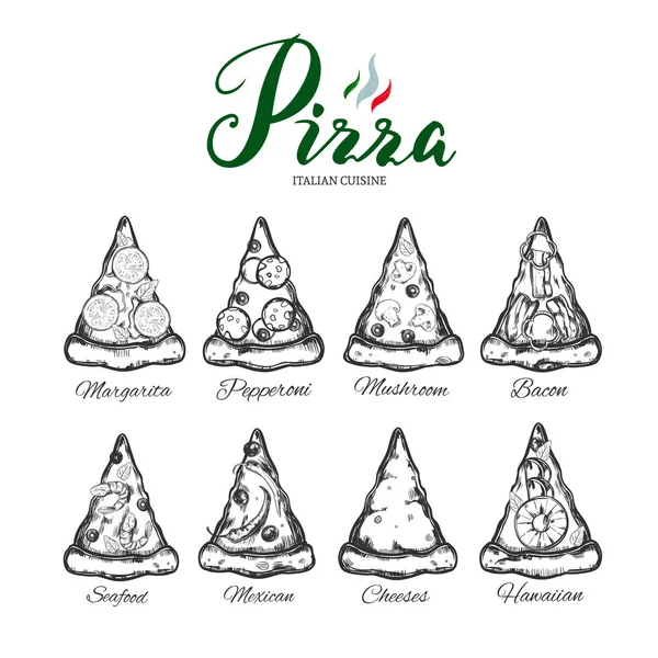 Diversi tipi di fette di pizza 3 — Vettoriale Stock