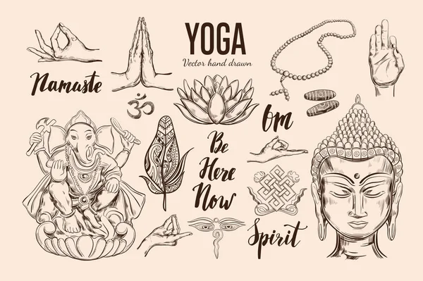 Ensemble de yoga. Vecteur isolé à la main dessiné — Image vectorielle