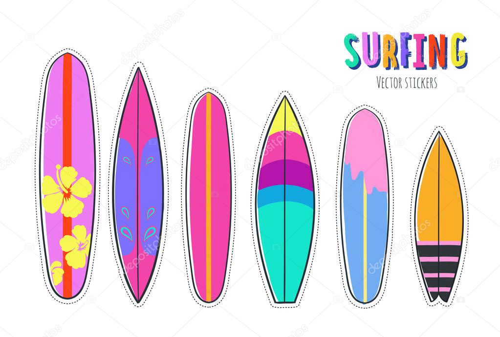 Vector hand drawn set of Surfboards
