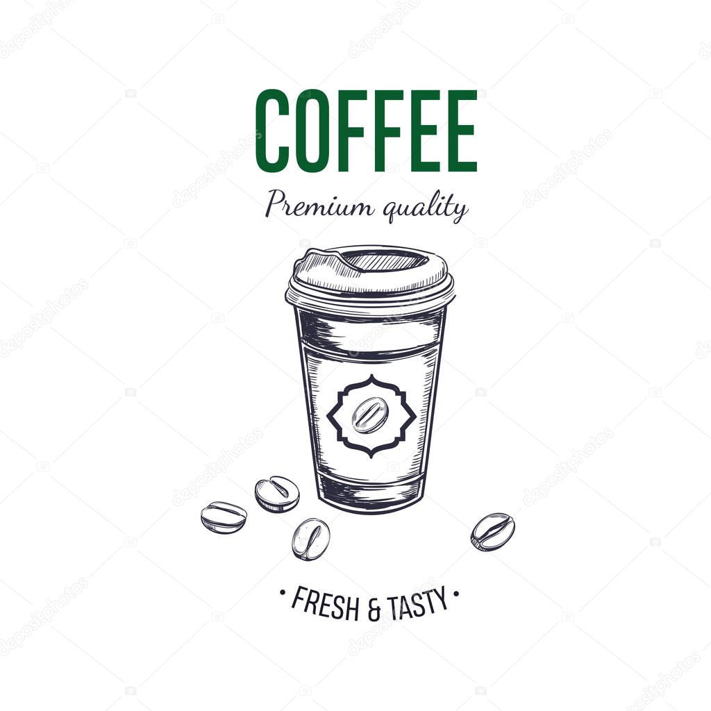 Coffee logo. Vector hand drawn 3