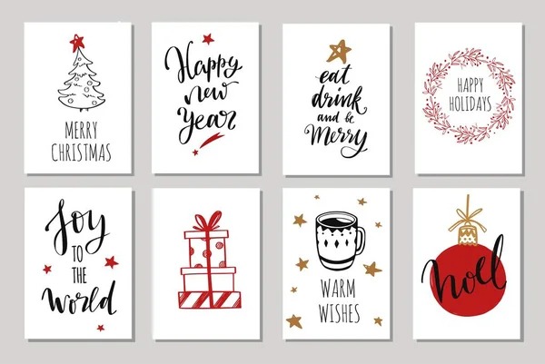 Navidad y Año Nuevo etiquetas y etiquetas colección de vectores. Feliz Navidad caligrafía y letras manuscritas — Vector de stock