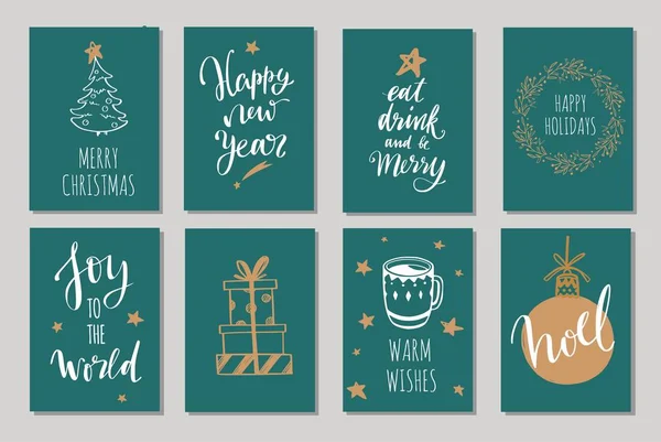 Navidad y Año Nuevo etiquetas y etiquetas colección de vectores. Feliz Navidad caligrafía y letras manuscritas — Vector de stock