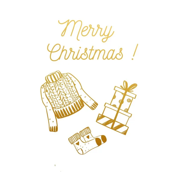 메리 크리스마스, 행복 한 새해 벡터 카드. 손으로 그린 빈티지 요소를 가지고 따뜻 한 소원 — 스톡 벡터