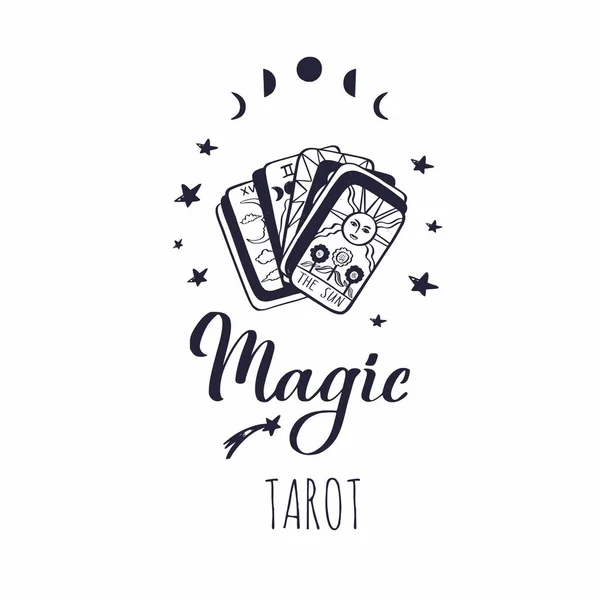 Vintage Tarot deck vector illustration. Hand drawn style. Occult symol of sun and moon phases. Magic and Witchcraft — 스톡 벡터