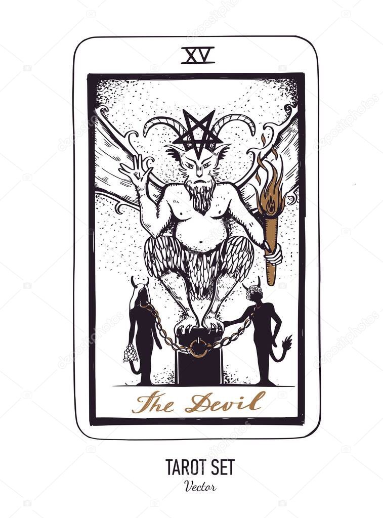 Vector hand drawn Tarot card deck. Major arcana Justice. Engraved vintage style. Occult, spiritual and alchemy