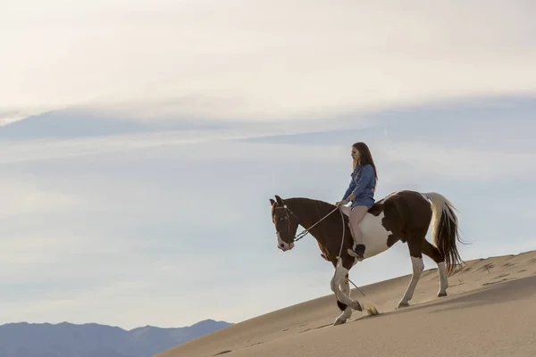 Jovem mulher cavaleiro e seu cavalo — Fotografia de Stock