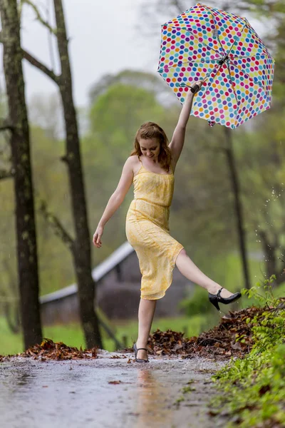 Redhead Model In The Rain