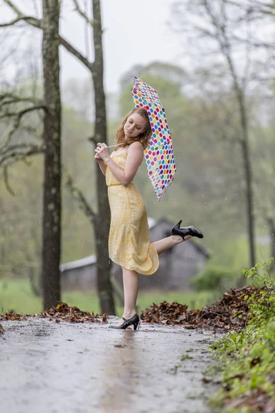 Redhead Model In The Rain