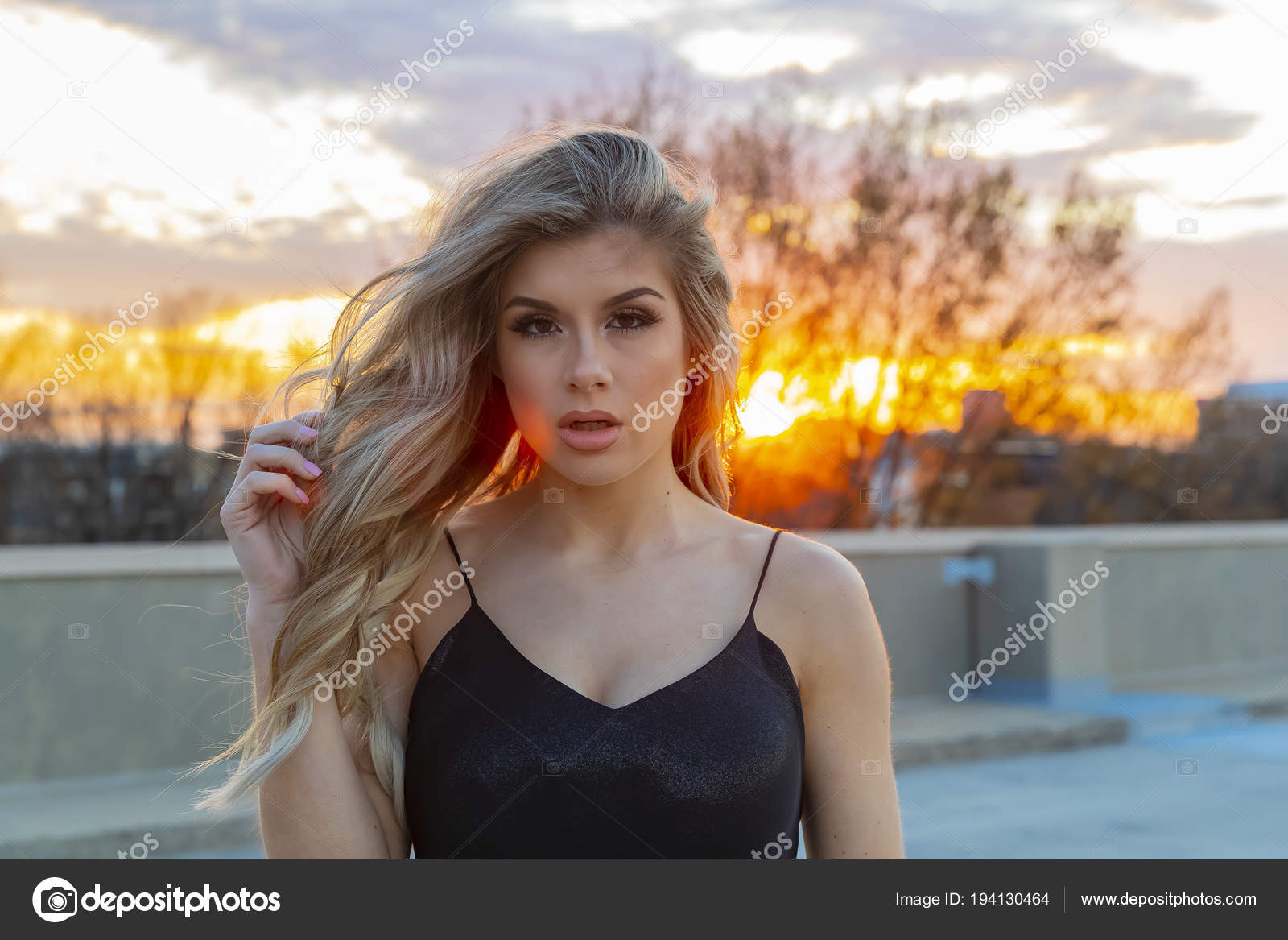 Gorgeous Blonde Hispanic Model Posing Outdoors Stock Photo