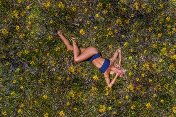 Gorgeous Bikini Model Posing Outdoor Environment Photographed Drone — Stock Photo, Image