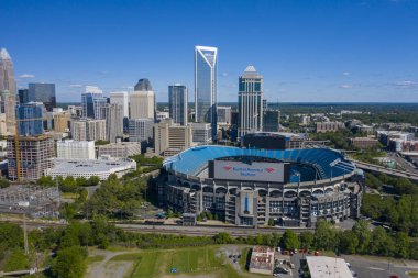 1 Mayıs 2020 - Charlotte, Kuzey Carolina, ABD: NFL Carolina Panthers 'ın Charlotte, NC' de oynadığı Bank of America Stadyumu 'nun hava manzarası.