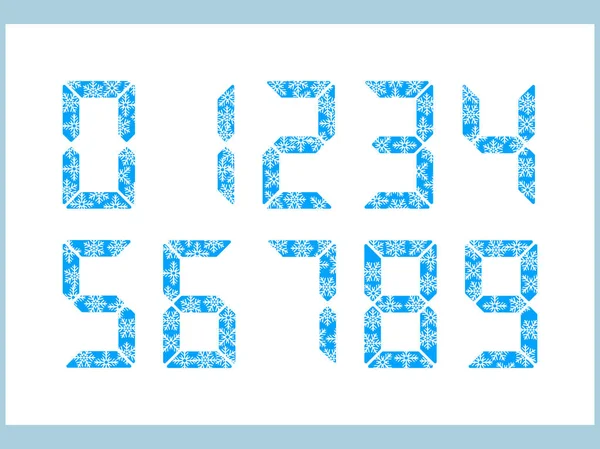 Conjunto de símbolos de relógio eletrônico com flocos de neve inverno — Vetor de Stock