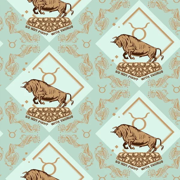 Arka plan dekoratif desen Toros Astroloji simgesini çerçevede taş saldıran yıkıcı saldıran
