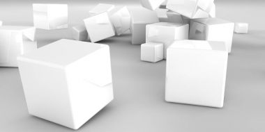 3D çizim. Hafif bir arka plan üzerinde soyut küpleri.