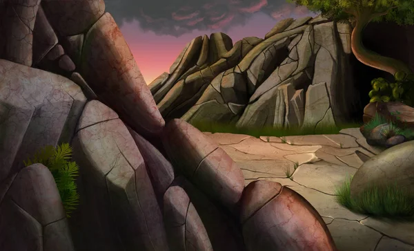 Illustration von Bergen. Bild der Berge. Kunst für Spiele, Hintergrund, Landschaft. — Stockfoto