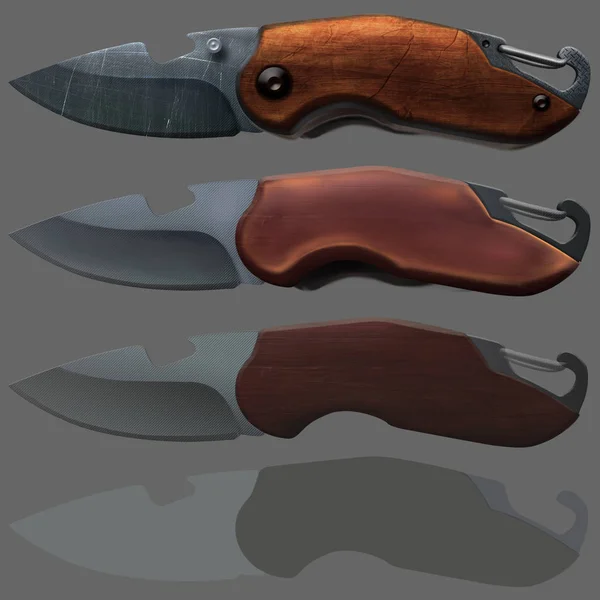 Illustration 3D du couteau pliant. Illustration de couteau perochine. Concept d'acier froid . — Photo
