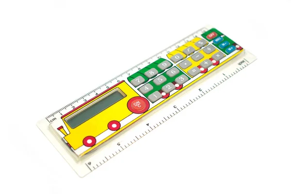 Calculadora para escolares. En forma de línea con la imagen de un paravoz . —  Fotos de Stock