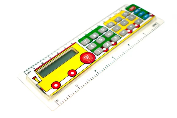 Calculator for schoolchildren. In the form of a line with the image of a paravoz. — Stock Photo, Image