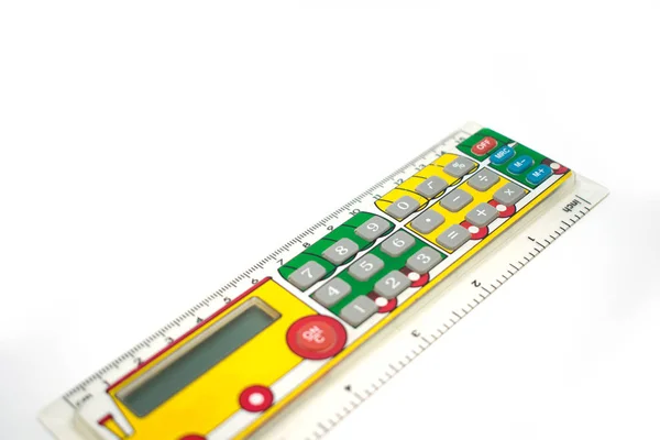 Calculadora para alunos. Na forma de uma linha com a imagem de um paravoz . — Fotografia de Stock