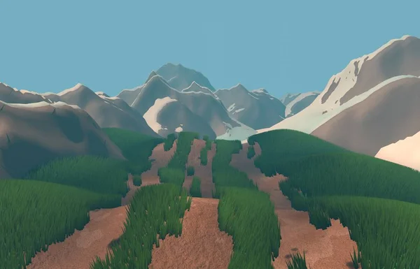 3D εικόνα της απόδοσης του βουνού. Απεικόνιση της φύσης βουνών. — Φωτογραφία Αρχείου