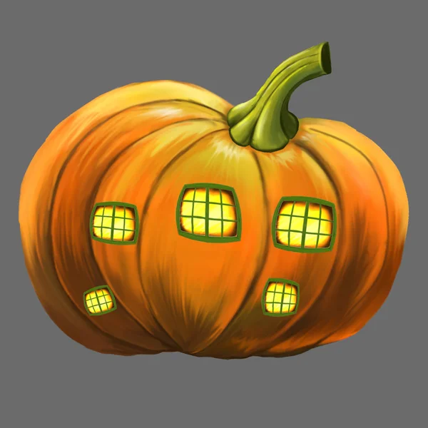 El dibujo de una calabaza. Ilustración de un vegetal de calabaza. Halloween de vacaciones . — Foto de Stock
